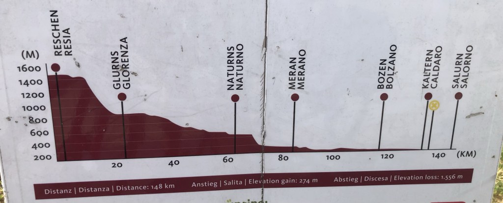Elevation map from Reschen/Resia to Bozen/Bolzano and beyond.